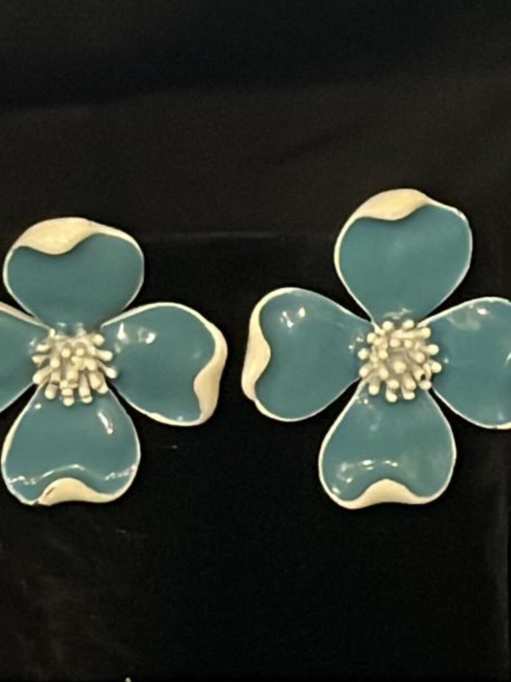 4 Petal Blue Flower with White Center Clip-On Earrings